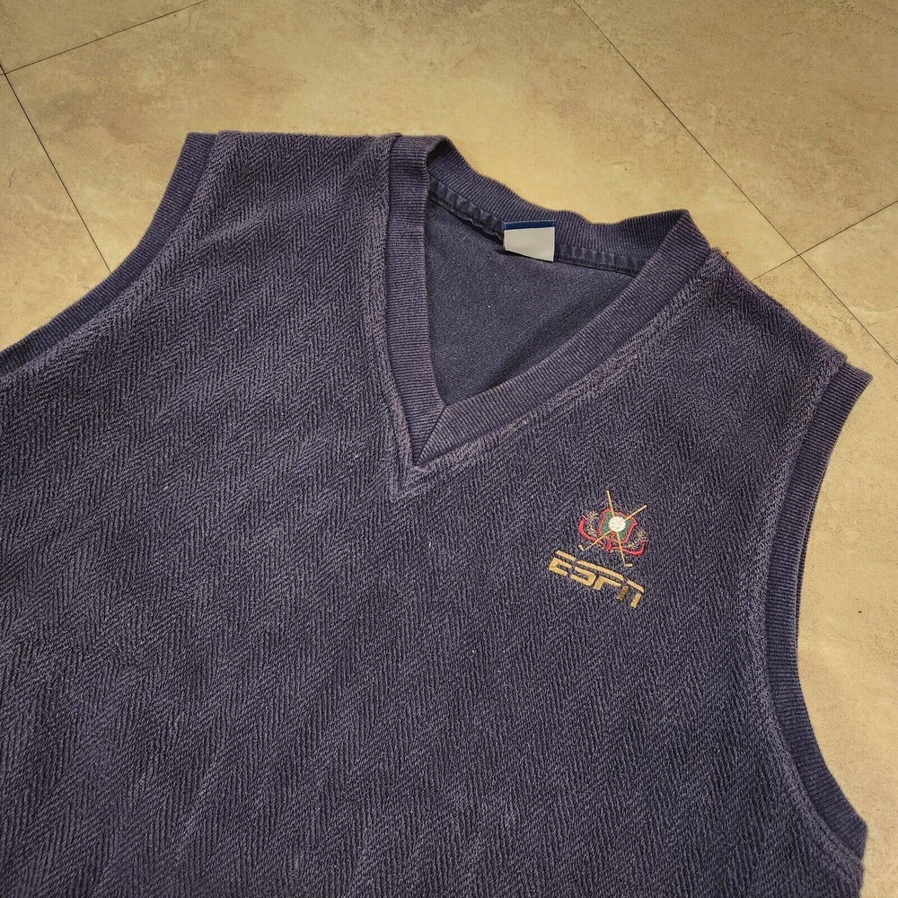 VTG 90s ESPN Golf Mens L Large Swingster USA Made Navy Blue V Neck Sweater Vest‎